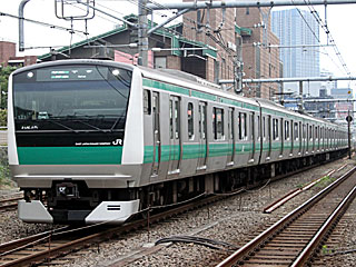 E233系7000番台 埼京線色 (クハE232-7031) JR山手貨物線 新宿〜池袋 宮ハエ131編成
